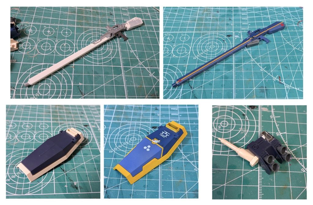 ・HGガンダムMk2のビームライフルをベースにジムスナイパーⅢ用ロングレンジビームライフルを作成・シールドのモールド消し＋形状変更＋サーベルホルダー追加・バックパック高性能センサー作成、取り付け