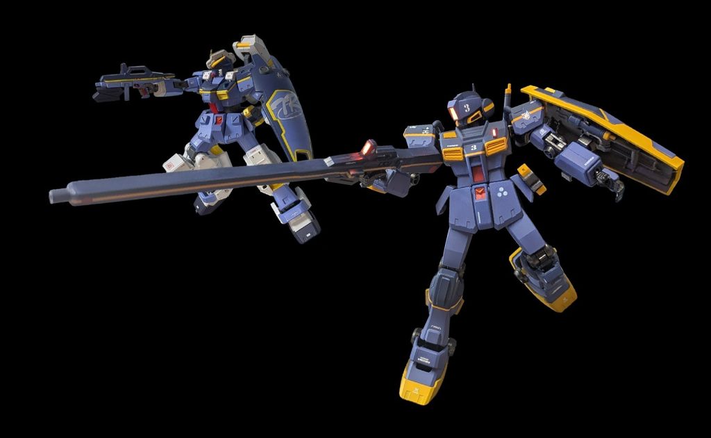 折角なので同じ部隊の機体であるヘイズル1号機と一緒にやっぱジム改高機動型も作るべきか⋯？シールド裏のサーベルホールドパーツも自作しましたが、この写真くらいしかまともに写っていないようですね。。。