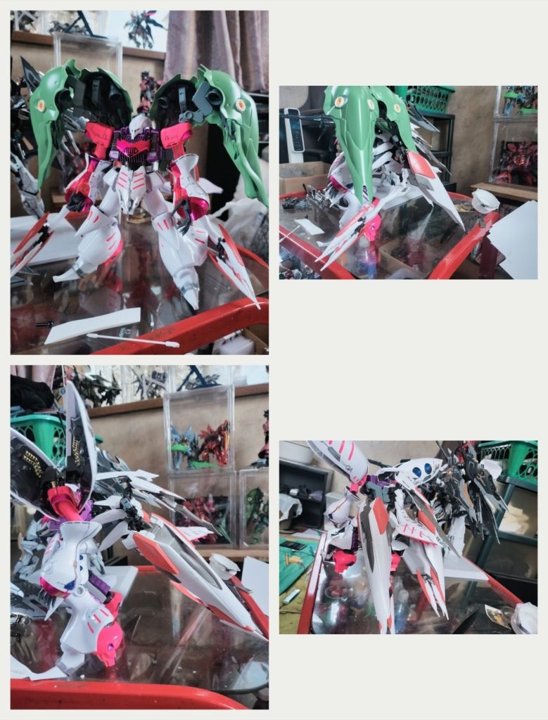色々テストしました😅ジャンクで2千円で購入してきた素組みHGクシャトリヤから拝借したバインダーもつけてみましたが、なんか違うな感…結局、元のアンベリールのバインダーが収まり良かったのでかこちらを採用して本作成に入りました。