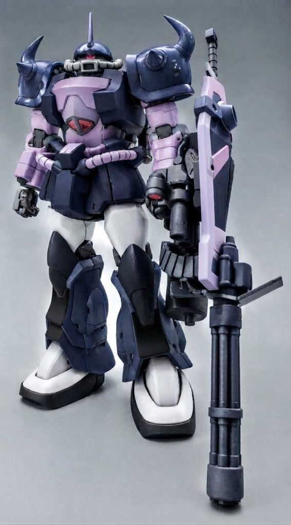 おまけに生成AI（ChatGPT＆Gemini）で黒い三連星っぽいカラーにオデッサ作戦前にドムが間に合わず、代わりにグフカスタムに搭乗したらって感じですかね…