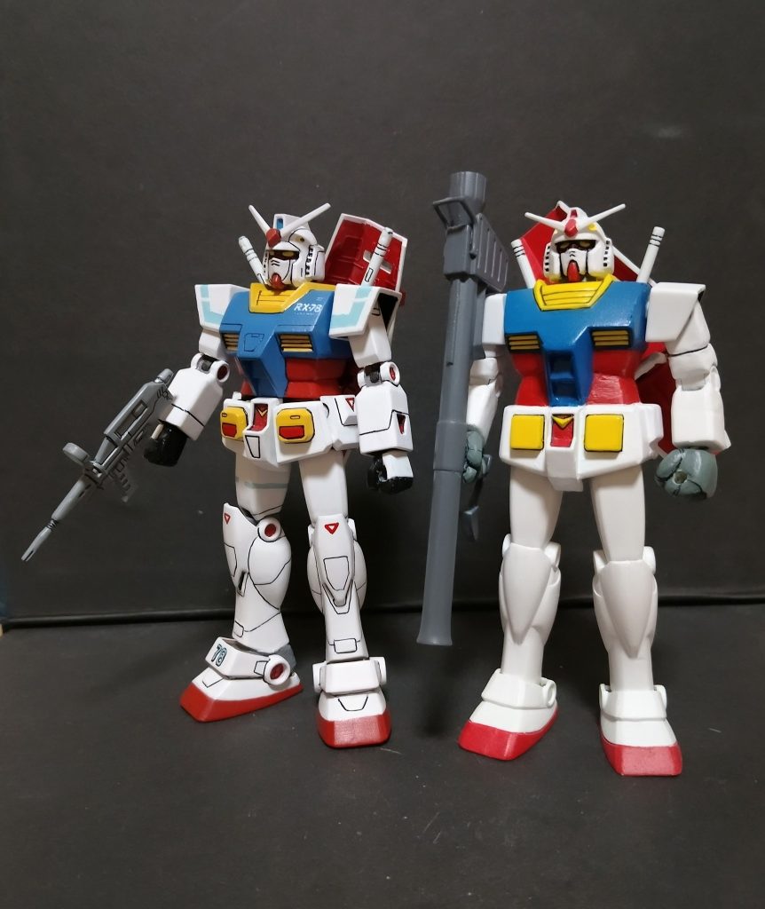 旧キットガンダムを作った後だと、キットの進化にちょっと感動しました。設定画を再現するのかアレンジを加えてオリジナリティを追及するかの狭間で試行錯誤している感じが伝わってきますね。素晴らしいキットだと思います 以上ですありがとうございました