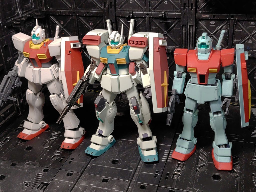 念願のジム3兄弟!段々強そうになっていきますがやはり初代が弱そうで良いですね(gundam-kao6)