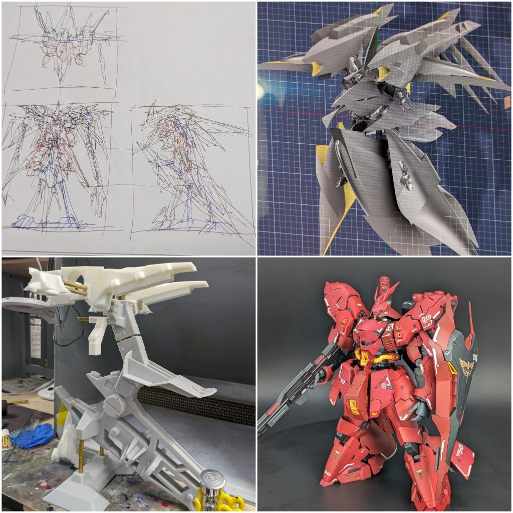 スケッチからMAYA Fusion360で3D化し、JLC3DPさんで造形してもらいました。φ5~8の真鍮パイプでフレームを組んでいるので、結構芯は頑丈です。腕的な物もつけたかったのですが、資材と時間の関係で泣く泣く断念・・