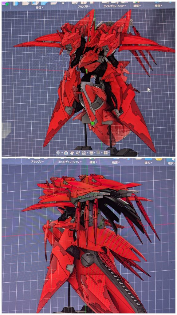大体3Dのがそのまま形になっています。ただ、3Dで見たときにモールド、細かい造形、形状など、情報量が多く見えても現物にしたときは話が別 ということがままあります。自分の場合やりすぎくらいで丁度よかったんでしょうね。。