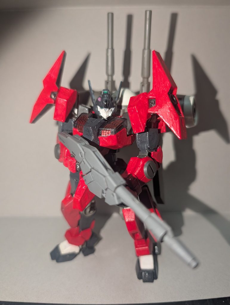 基本的にはライフルとハオリパックのキャノン、デミバーディングのサーベルとシンプルな武装ですが、重装型ながらルブリスソーン&デミバーディングの脚部スラスターで動きは遅くありません。