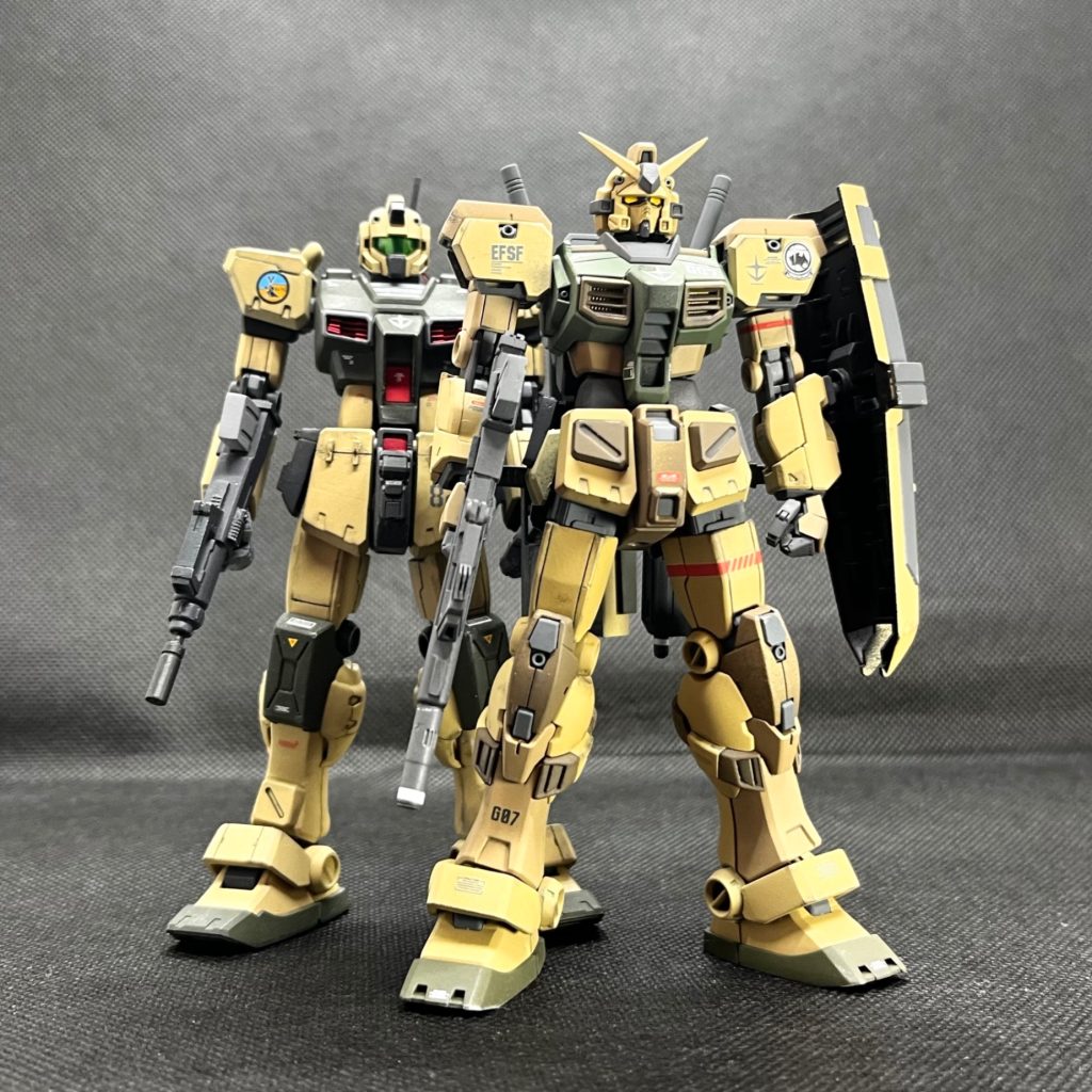 最後は昔作った同系色のジム改と一緒に。同じトリントン基地に所属です。最後までご覧いただきありがとうございました！
