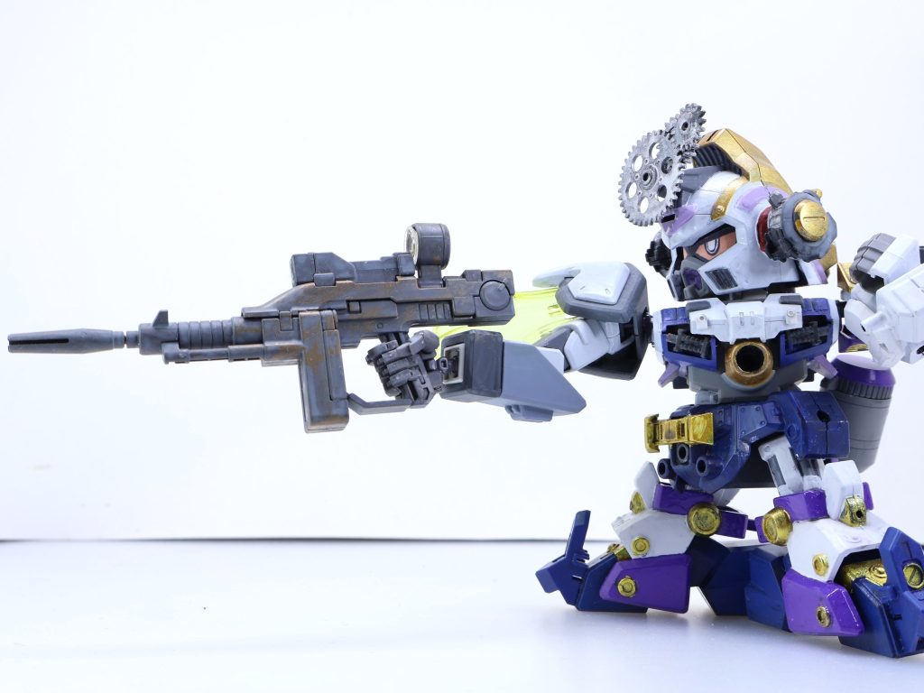 リ・サイクルライフル：傷つきぼろぼろのビームライフルもガンジャンクの手にかかれば一流の武器となるのだ。ＭＧオリジンガンダムのビームライフルそのままにウェザリング。