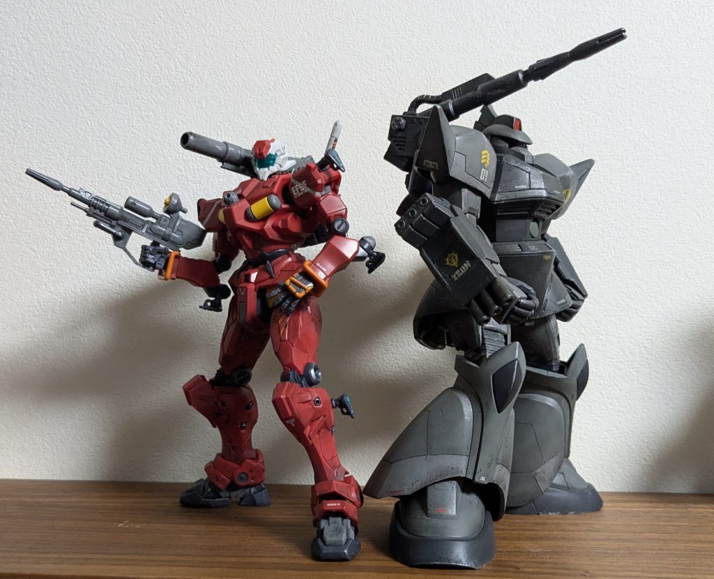 キャノン仲間とその２。デカいとおもってたけどゲルググのほうがもっとでっかかった。ゲルググこれスケール合ってる？&nbsp;というわけで、思ったより時間かからずに作れた優秀キットな軽キャノンさんでした。これでGQキットも7体目。ずいぶんと増えてまいりました。でもSEEDのコレクションシリーズはいま11体だからなあ。それを超えて「コレクションシリーズばっかり塗ってる人」から脱却するのだ。