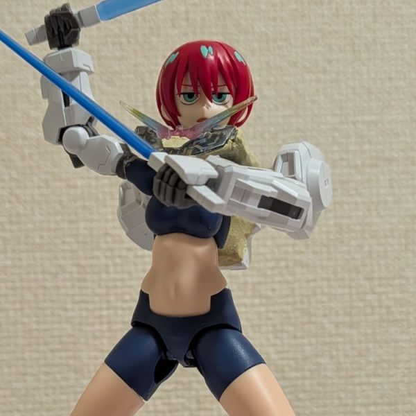 「MS少女スレッタ・バルバトスルプスレクス」に続く後輩です。「FSマチュ」の頭部と「メガミデバイスシリーズ」の「バスタードールナイト」の身体を交換しました。MS部分は「水星」のキャリバーンです。今月中に塗装して、完成版をお披露目しますね（＾0＾）（1枚目）