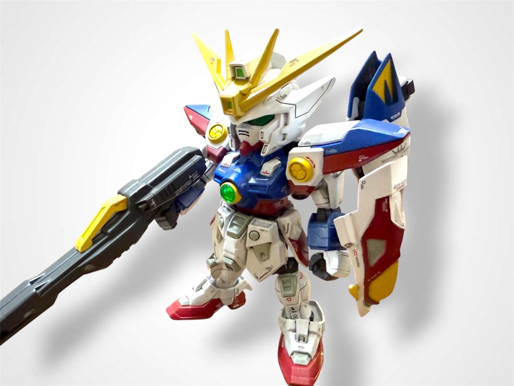 腕、肩、ウィングバインダー、ライフルなどはHG、太ももはSD三国伝、その他はSDEXだったと思います(gundam-kao1)全塗装、水転写デカール、スミ入れ施工済み