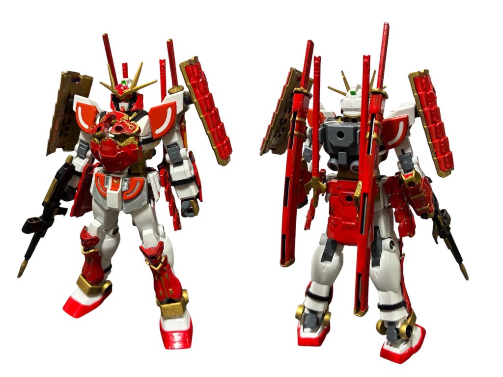 武者羅亜頑駄無。EGラーガンダムをベースに最近発売された鉄禍の将軍と鉄禍の僧兵パーツのミキシングコラボ。武者ガンダムのオマージュをイメージしてみました。
